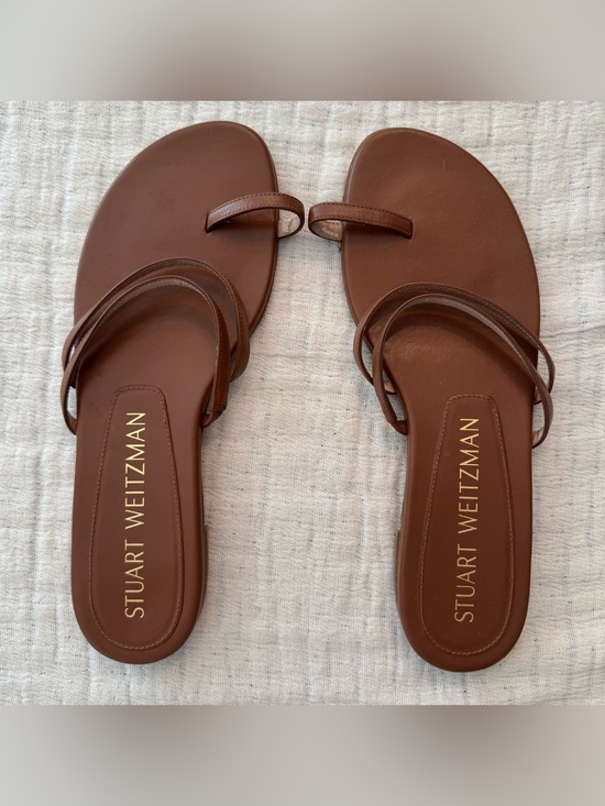 Stuart Weitzman Shoes - Stuart Weitzman Brown Flat Leather Minimalist Sandals Size 8.5